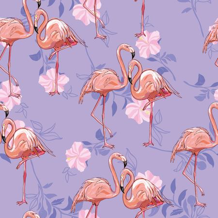 flamingo, pattern, pink, seamless, vector, background, bird, design, nature, summer, tropicalの写真素材