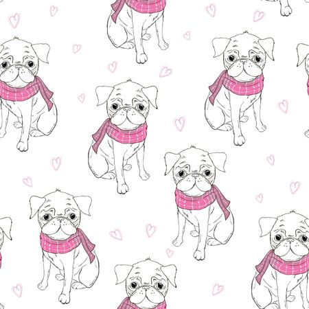 Pug dog. Seamless vector patternの写真素材