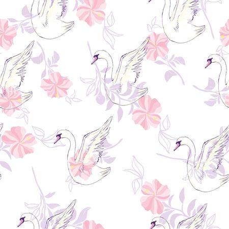 Seamless pattern with white swans. Vector illustration.のイラスト素材