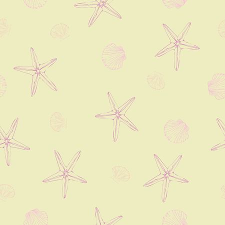 Vector seamless pattern with hand drawn scallop shells. Beautiful marine design elements, perfect for prints and patterns.の写真素材