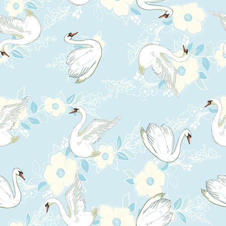 Seamless pattern with white swans. Vector illustration.の写真素材