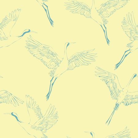 crane, pattern, vector illustration bird flower japanese flyingの写真素材