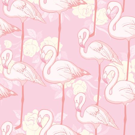 seamless flamingo pattern vector, illustration, bird, design, summer pink print textile tropicalの写真素材
