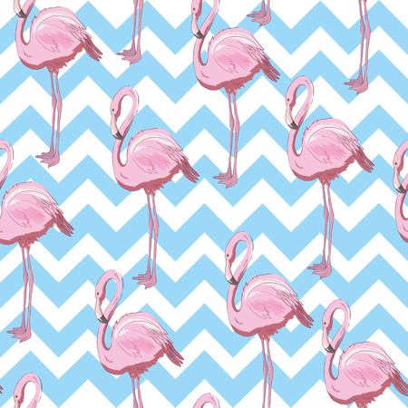 seamless flamingo pattern vector, illustration, bird, design, summer pink print textile tropicalのイラスト素材