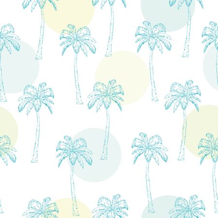 Green palm leaves on the pink background. Vector seamless pattern. Tropical illustration. Jungle foliage.の写真素材
