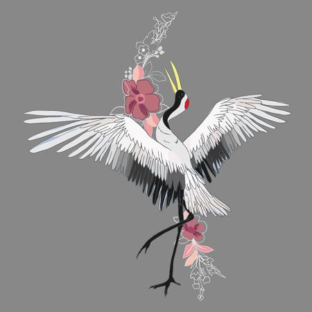 Crane. A bird in flight. Design element. Vector.の写真素材