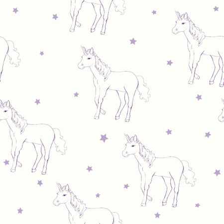 Unicorn and rainbow seamless pattern isolated on white backgroundの写真素材