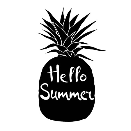 Pineapple with leaf icon. Tropical fruit isolated on white background. Symbol of food, sweet, exotic and summer, vitamin, healthy. Nature logo. Flat concept. Design element Vector illustrationの写真素材