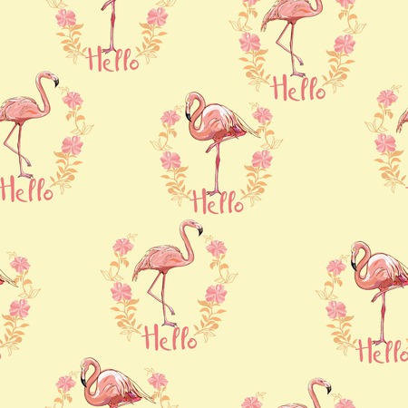 flamingo, pattern, pink, seamless, vector, background, bird, design, nature, summer, tropicalの写真素材