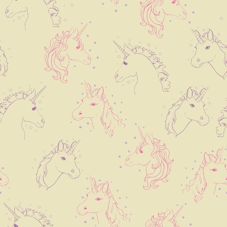 Unicorn and rainbow seamless pattern isolated on white backgroundの写真素材