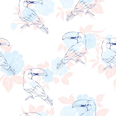 Seamless pattern with hand drawn toucanの写真素材