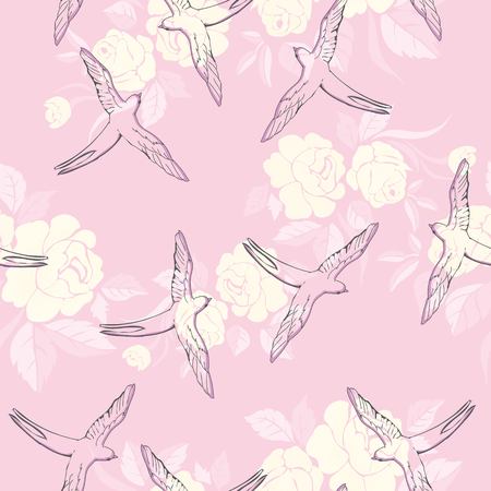 vintage pattern with little swallowsの写真素材