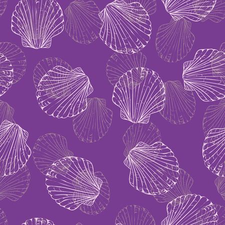 Vector seamless pattern with hand drawn scallop shells. Beautiful marine design elements, perfect for prints and patterns.の写真素材