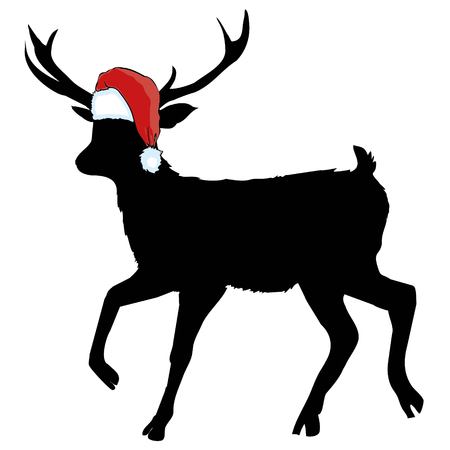Vector image of an deer and santa hats on blue background. Merry christmas. Animalの写真素材