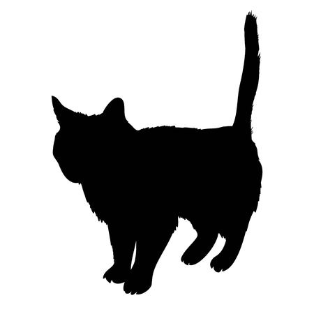 Black silhouette of cat sitting sideways isolated on white background. Vector illustration, icon, clip art.の写真素材
