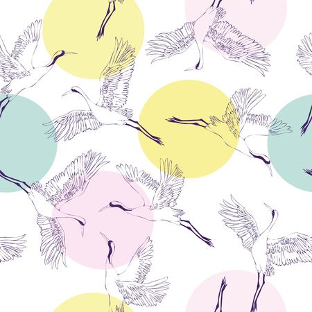 crane, flying, pattern vector illustration bird flowerの写真素材