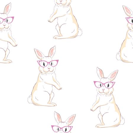 cute seamless pattern with watercolor rabbits. Easter bunnies and dotsの写真素材