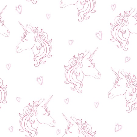 Unicorn and rainbow seamless pattern isolated on white backgroundの写真素材