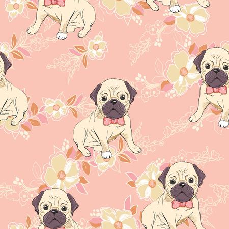 dog. french bulldog. illustration seamless pattern wallpaper backgroundの写真素材