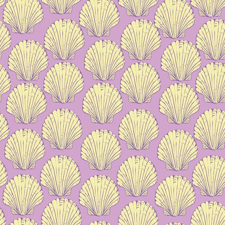 Vector seamless pattern with hand drawn scallop shells. Beautiful marine design elements, perfect for prints and patterns.の写真素材