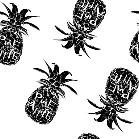 pineapple, tropical, vector, pattern, summer, leaf, art background design food fruit illustration nature print seamless textile decoration exoticの写真素材