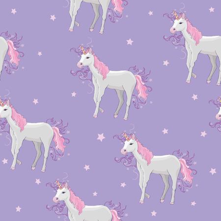 Unicorn and rainbow seamless pattern isolated on white backgroundの写真素材