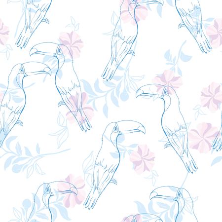 Seamless pattern with hand drawn toucanの写真素材