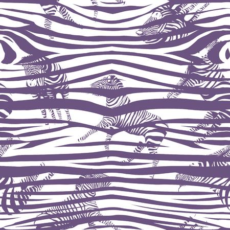 Sketch Seamless pattern with wild animal zebra print, silhouette on white background. Vector illustrations. Wild African animals.の写真素材
