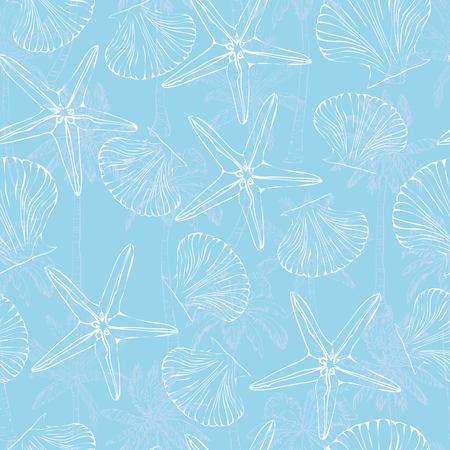 Vector seamless pattern with hand drawn scallop shells. Beautiful marine design elements, perfect for prints and patterns.の写真素材