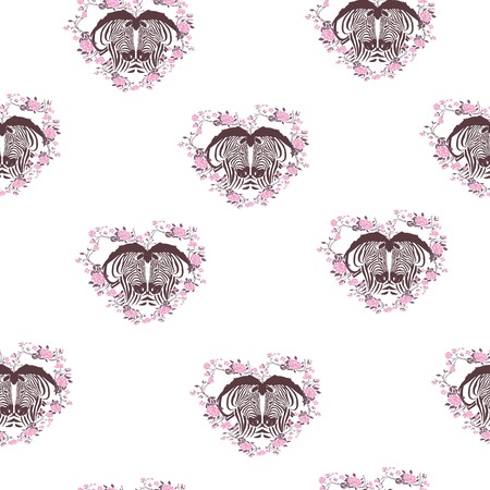 Sketch Seamless pattern with wild animal zebra print, silhouette on white background. Vector illustrations. Wild African animals.の写真素材