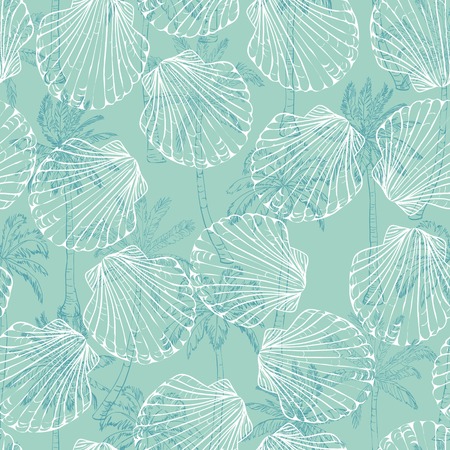 Vector seamless pattern with hand drawn scallop shells. Beautiful marine design elements, perfect for prints and patterns.の写真素材