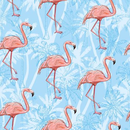 flamingo, pattern, pink, seamless, vector, background, bird, design, nature, summer, tropicalの写真素材