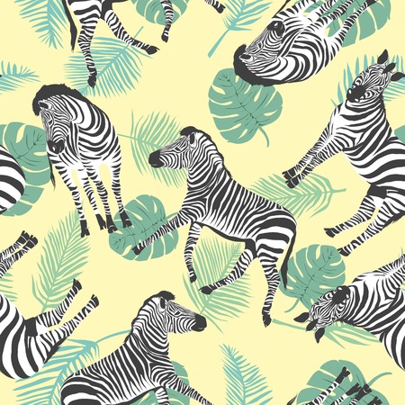 Sketch Seamless pattern with wild animal zebra print, silhouette on white background. Vector illustrations. Wild African animals.の写真素材