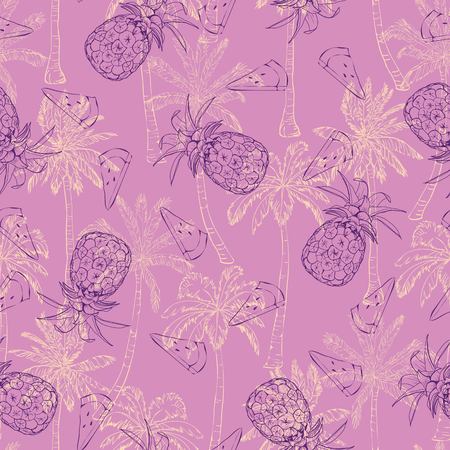 Vector Seamless Pattern with Pineapples, fruit, summer, texture, print, yellow food design decoration fabricの写真素材