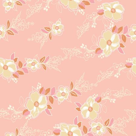 Vector floral pattern in doodle style with flowers and leaves. Gentle, spring floral background.の写真素材