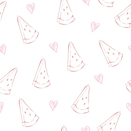 Seamless watermelons pattern. Vector background with watercolor watermelon slices.の写真素材