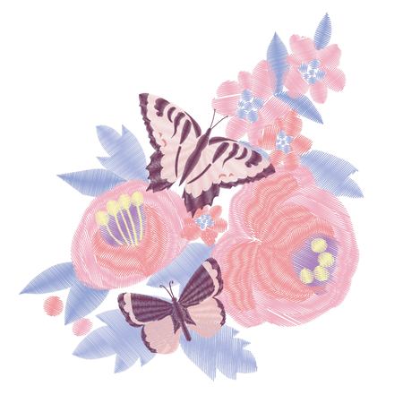 butterfly embroidery design for clothing. isolated insect vector decoration.の写真素材