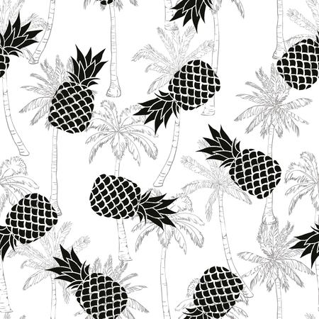 pineapple, tropical, vector, pattern, summer, leaf, art background design food fruit illustration nature print seamless textile decoration exoticの写真素材