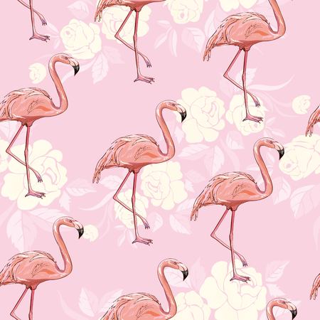 flamingo, pattern, pink, seamless, vector, background, bird, design, nature, summer, tropicalの写真素材