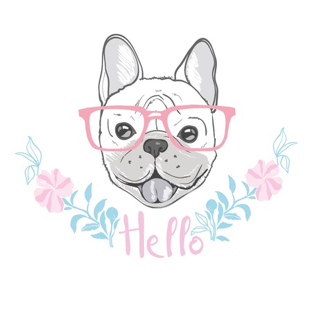 cute french bulldog princess, hand drawn graphic, animal illustrationの写真素材