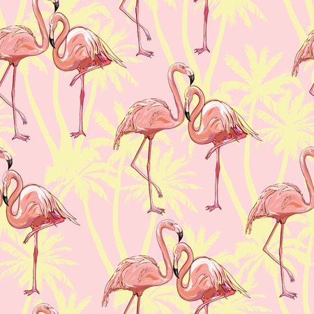 flamingo, pattern, pink, seamless, vector, background, bird, design, nature, summer, tropicalの写真素材