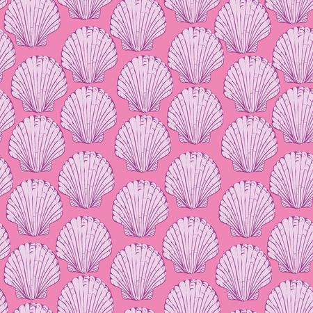 Vector seamless pattern with hand drawn scallop shells. Beautiful marine design elements, perfect for prints and patterns.の写真素材