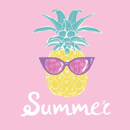pineapple with glasses tropical, vector, illustration exoticのイラスト素材