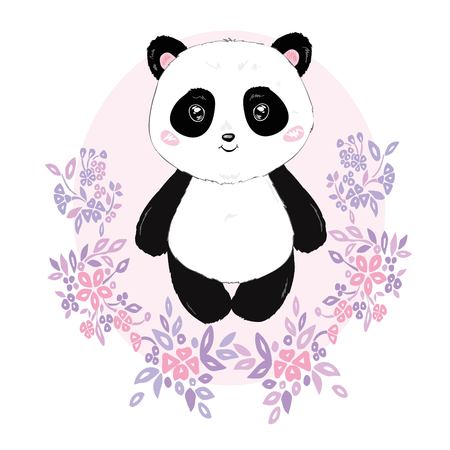 Panda illustration vector, cute panda head isolated on white backgroundのイラスト素材