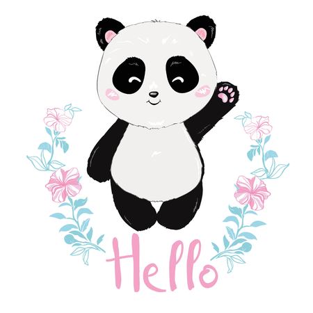 Panda illustration vector, cute panda head isolated on white backgroundのイラスト素材