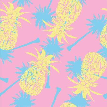 Vector Seamless Pattern with Pineapples, fruit, summer, texture, print, yellow food design decoration fabricのイラスト素材