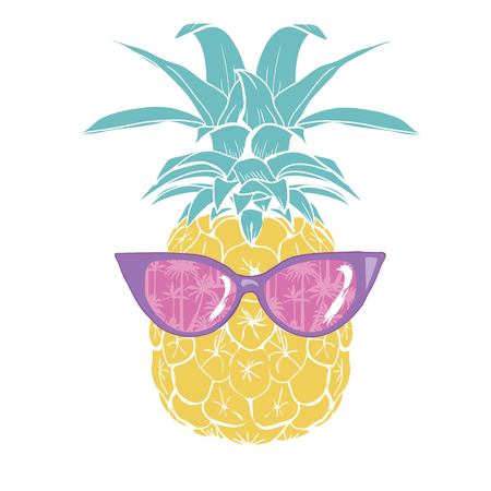 pineapple with glasses tropical, vector, illustration, design, exotic, food, fruitのイラスト素材