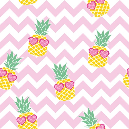 Vector Seamless Pattern with Pineapples, fruit, summer, texture, print, yellow food design decoration fabricのイラスト素材
