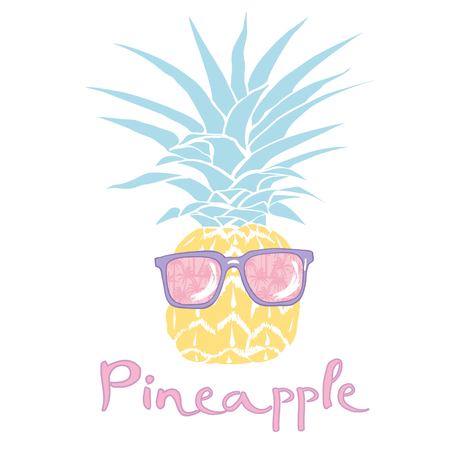 pineapple with glasses tropical, vector, illustration, design, exotic, food, fruitのイラスト素材