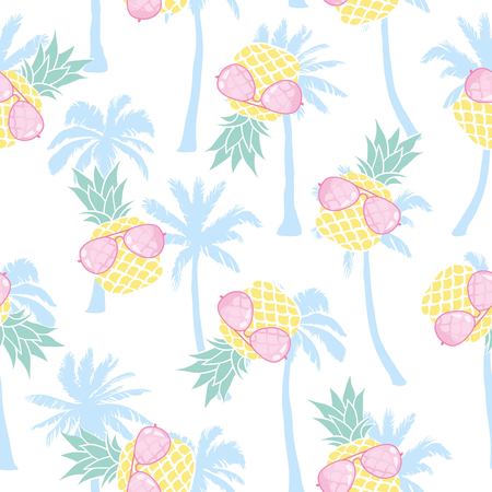 Vector Seamless Pattern with Pineapples, fruit, summer, texture, print, yellow food design decoration fabricのイラスト素材